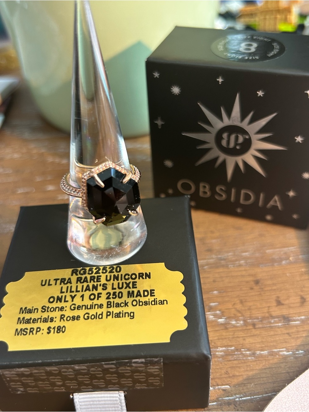 New in Box Obsidia Rose Gold Black Obsidian- Ultra Rare Unicorn size 8